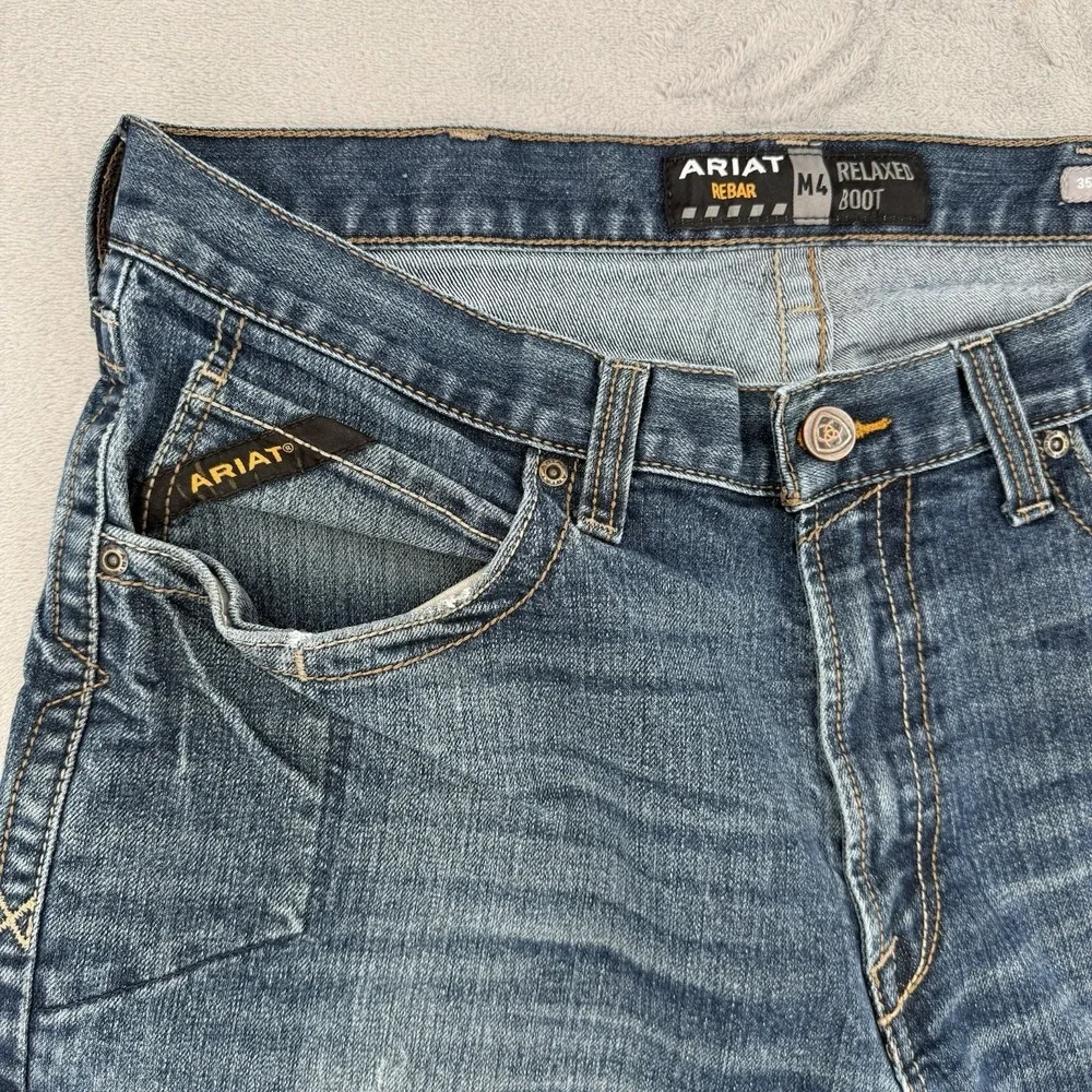 Ariat Rebar M4 Jeans Mens Size 35/34 Relaxed Boot Blue Denim Work Pants Stretch